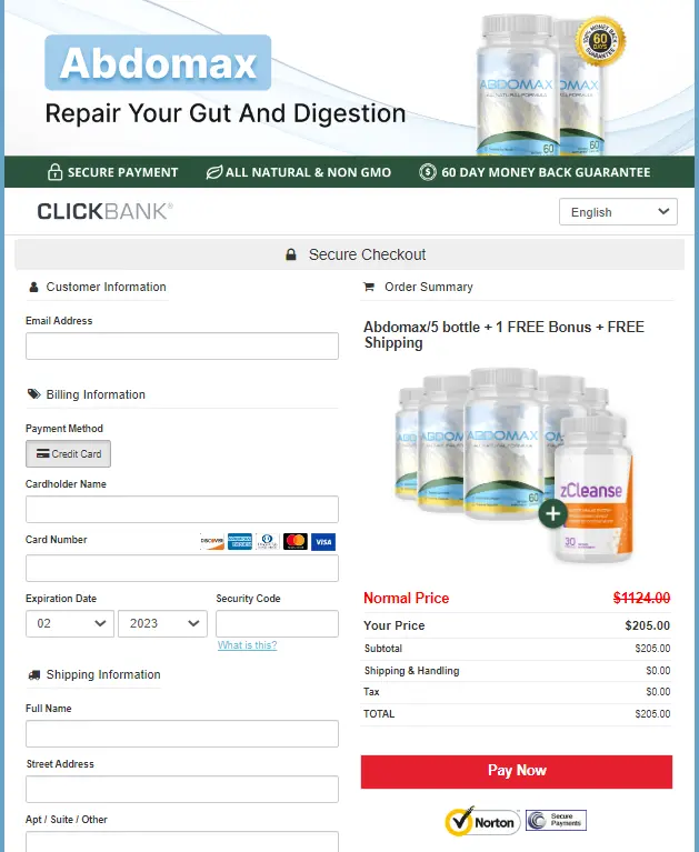 Abdomax order page
